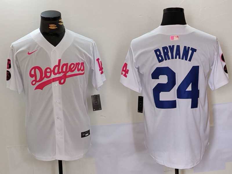Men%27s Los Angeles Dodgers #24 Kobe Bryant White Pink Vin & Kobe Patch Stitched Baseball Jersey1->los angeles dodgers->MLB Jersey
